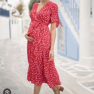 Seraphine maternity wrap dress red midi